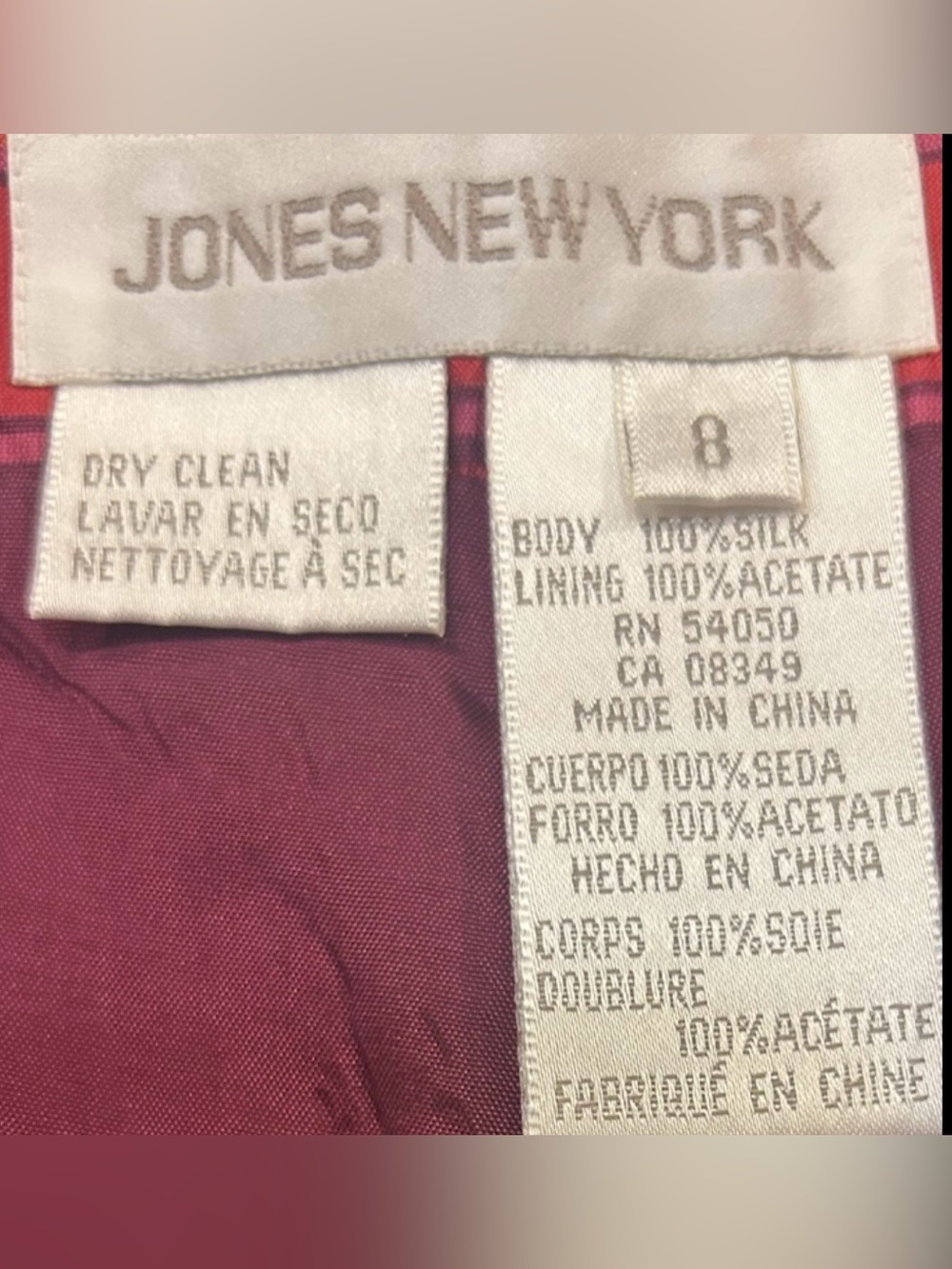 Jones New York Silk Striped Pants NWT Sz8 Raspberry Red Tailored Statement Pants - Picture 7 of 8